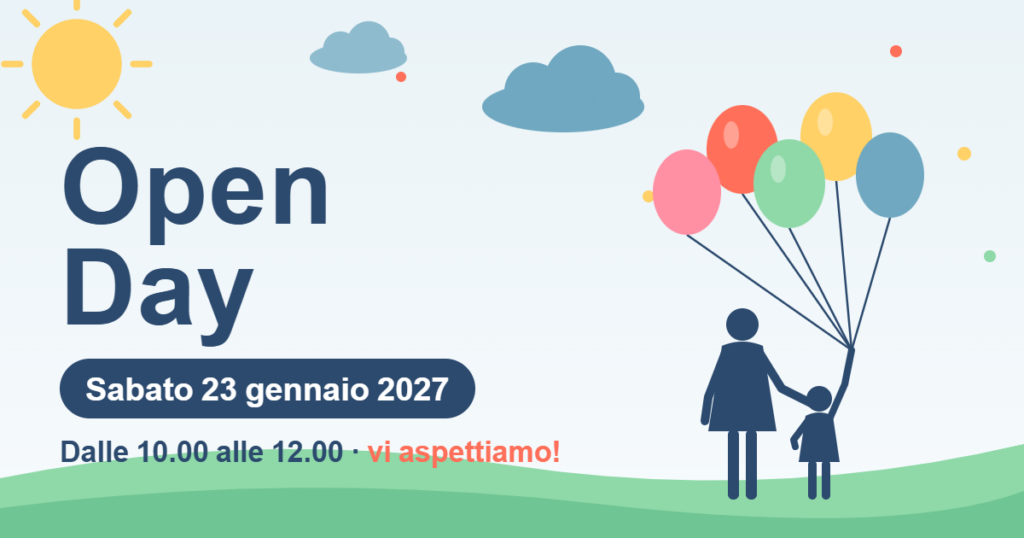 Open Day sabato 23 gennaio 2027: un adulto e un bambino con i palloncini